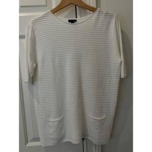Coco + Carmen Womens White Ribbed Short Sleeve Knit Top with Pockets SM